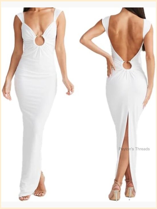 Dresses & Skirts - V Neck Sleeveless Bodycon Maxi Dress with High Slit